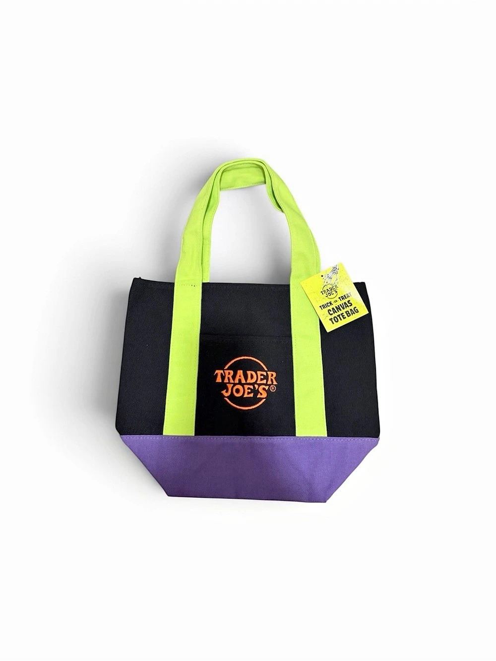 Trader Joe's Trick or Treat Canvas Tote Bag Color Block Canvas Tote NEW Rare